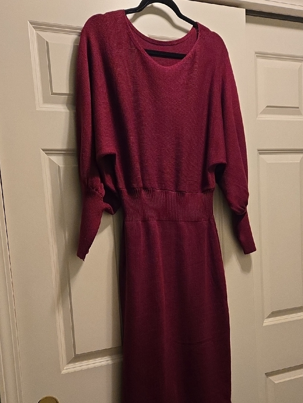 SHEIN Burgundy Ribbed-Waist Knit Midi Dress